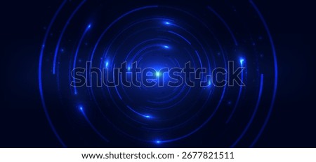 Abstract light blue lines glowing circles on dark background. Hi speed communication data concept. Vector illustration