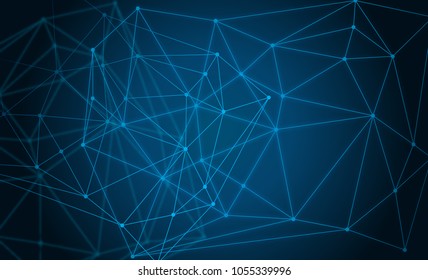 Abstract light blue network with spots, triangular and a grid line of pyramid looking connects in background. computer SCI_FI generated abstract illustration.
