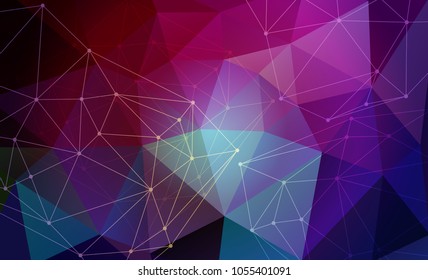 Abstract light blue network with spots, triangular and a grid line of pyramid looking connects in background. computer SCI_FI generated abstract illustration.