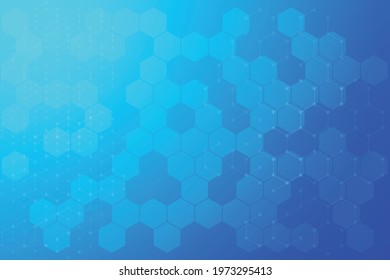 Abstract Light Blue on hexagonal background with hexagon line and dot background. Medical technology template for presentation in hospital. Blank space and clean background of chemical.