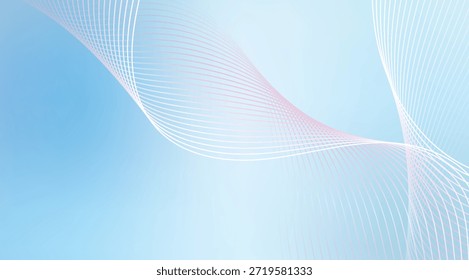 Abstractas fondo degradado azul claro y rosa con delicadas líneas onduladas fluidas blancas y rosadas pastel que crean una sensación de movimiento suave y un diseño elegante