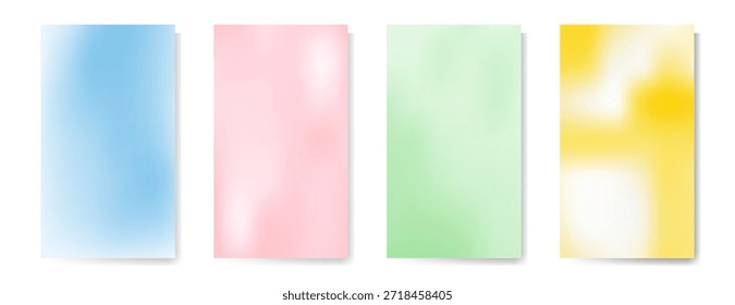 Conjunto de fondos de degradado de malla vibrante de colores azul claro, rosa, verde y amarillo Abstractas. Concepto de fluidos de coral y2k de moda borrosa suave y verde azulado para diseño de interfaz de usuario, Anuncio, póster estético, impresión, volante