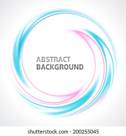 Abstract light blue and pink swirl circle bright background. Vector illustration for you modern design. Round frame or banner with place for text.