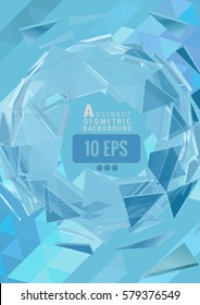 Abstract light blue polygonal geometric shatter sphere glass spin on directional triangular background