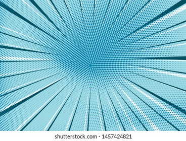 Abstract light blue radial dotted background with circle of dark and light stripes. Bright sky turquoise pop art texture for wallpaper, banner or presentation design