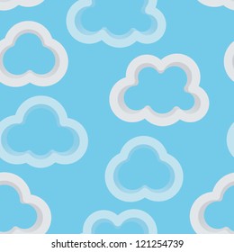 Abstract light blue sky background with 3d clouds. Seamless pattern for your design. Vector illustration. EPS-8.
