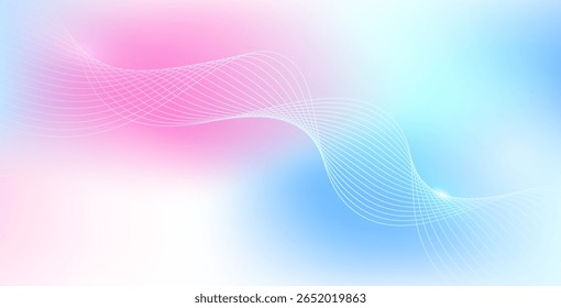 Abstrakter hellblauer und weich rosa Farbverlauf-Hintergrund mit leuchtenden Wellenlinien. Minimalistisches Design, perfekt für Banner, Poster, Cover, Broschüren, Flyer, Websites und elegante Präsentationen.