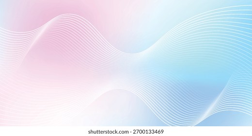 Abstractas fondo degradado azul claro y rosa suave con líneas de onda luminosas. Diseño minimalista perfecto para Anuncios, carteles, portadas, folletos, volantes, Sitios web y presentaciones elegantes.