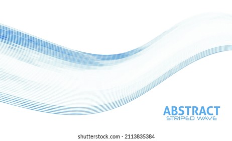 Resumen de la onda rayada azul claro con efecto de semitono sobre un blanco. Ilustración gráfica del vector