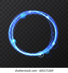 Abstract light blue vector circle on transparent background.   Round shining circular light frame  Beautiful abstract luxury light rings, Eclipse. Vector illustration.
