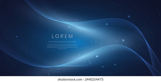 Abstract light blue wave lines on dark blue background. You can use for ad, poster, template, business presentation. Vector illustration
