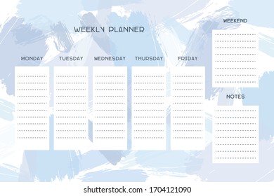 Planner semanal azul claro abstracto. Plantilla de organizador 
