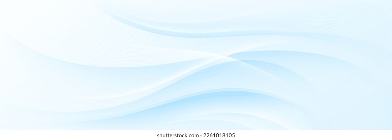 Abstract light blue and white gradient wave background with curve lines. Modern smooth soft blue wavy design. Suit for cover, poster, banner, brochure, presentation, website, flyer, header