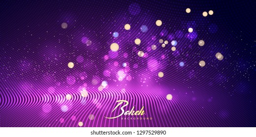 Abstract Light Bokeh Background. Technology particle mesh background design. Vector Illustration.