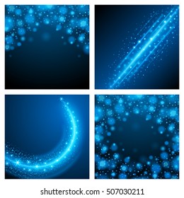 Abstract Light Bokeh Set Backgrounds Vector Illustration. Magic Defocused Glitter Sparkles. Good for promotion materials, Brochures, Banners. Abstract Backdrop.