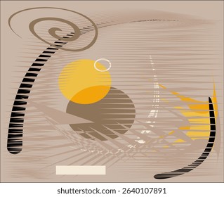 Abstract  light brown color  background ,fancy  geometric and curved  shapes , expressionism art style