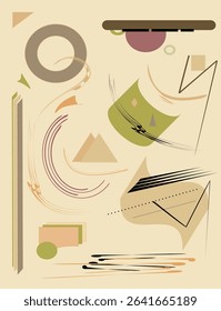 Abstract  light brown color  background ,fancy  geometric and curved  shapes , expressionism art style