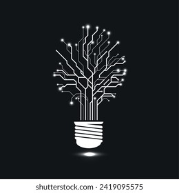 Abstract light bulb and circuit board. Digital technology illustration. Graphic concept for your design