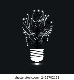 Abstract light bulb and circuit board. Digital technology illustration. Graphic concept for your design