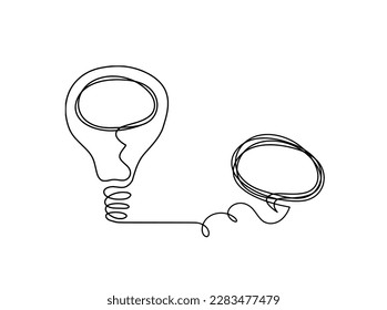 Abstract light bulb with comment as line drawing on white background. Vector