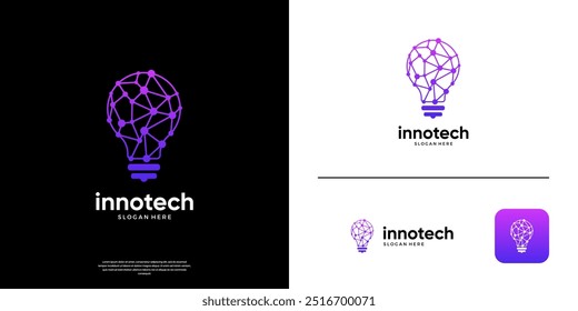 Bombilla Abstractas y logotipo de conexión de datos. Plantilla de diseño de logotipo de tecnología moderna.