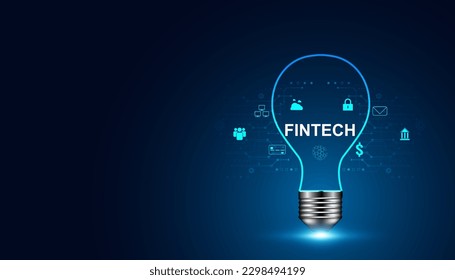 Abstract light bulb digital concept ideas fintech financial technology money transfer modern innovation on the blue background