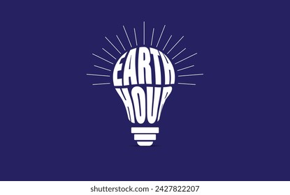 Abstract light bulb with Earth hour text. Earth hour ecology concept. Vector illustration