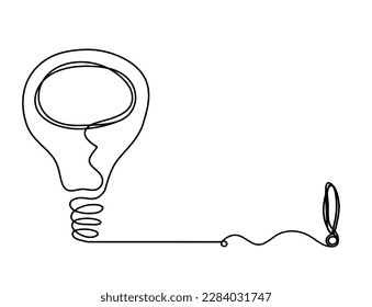 Abstract light bulb with exclamation mark as line drawing on white background. Vector