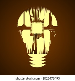 Abstract light bulb. Light in the form of electronic circuits. Icon of bulb. Vector.