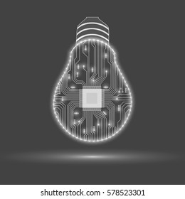 Abstract light bulb. Light in the form of electronic circuits. Icon of bulb. Vector.