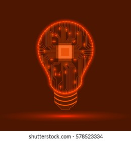 Abstract light bulb. Light in the form of electronic circuits. Icon of bulb. Vector.