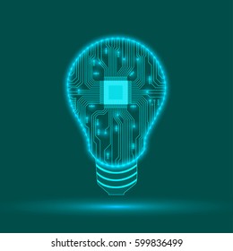 Abstract light bulb. Light in the form of electronic circuits. Icon of bulb. Vector.