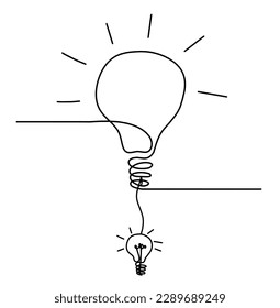 Abstract light bulb with globe light bulb as line drawing on white background. Vector