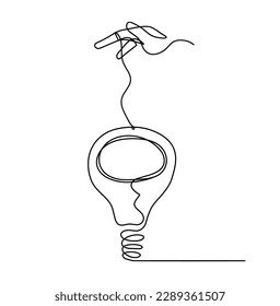 Abstract light bulb with hand as line drawing on white background