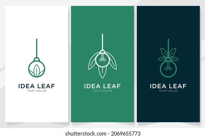 Abstract light bulb idea with leaf logo design, vector illustration set 