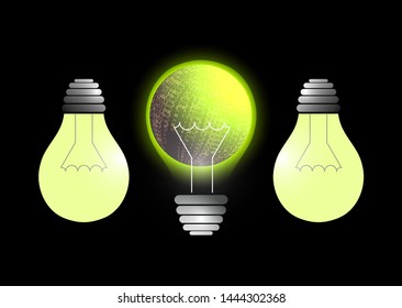 Abstract light bulb illuminates. The concept of global energy saving. The concept of a new business idea, discovery. Vector illustration for your design.