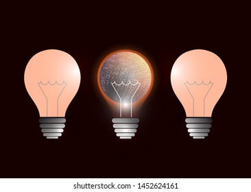Abstract light bulb illuminates. The concept of global energy saving. The concept of a new business idea, discovery. Vector illustration for your design.