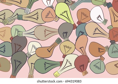 Abstract light bulb illustrations background. Cartoon style vector graphic.