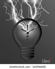 Abstract light bulb with lighting bolt background. 3d paper design. Vector eps10. 