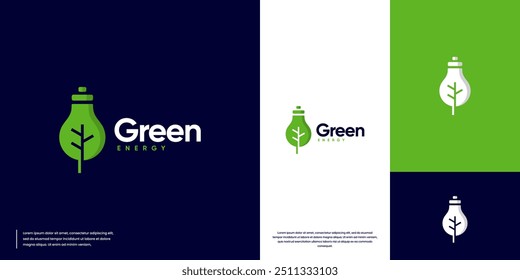 Logotipo de lâmpada abstrata com ramo de árvore, símbolo de energia verde, modelo de design vetorial.