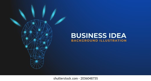 Abstract light bulb Low Poly wireframe and point for Business idea, Innovation, creativity, business technology idea concept in dark blue. Low poly glowing mesh with connected dots