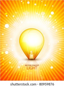 Abstract light bulb on orange shiny background