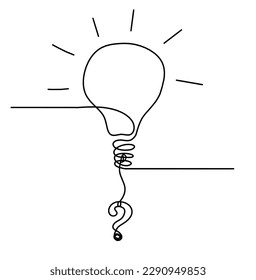 Abstract light bulb with question as line drawing on white background. Vector