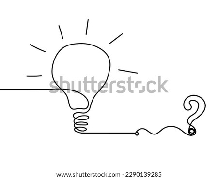 Abstract light bulb with question as line drawing on white background. Vector
