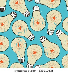 Abstract light bulb seamless pattern with star