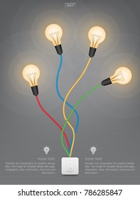 Abstract light bulb and light switch on gray background. Vector illustration.