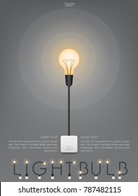 Abstract light bulb and light switch on gray background. Lamp and switch with area for text. Image idea for interior design and decoration. Vector illustration.