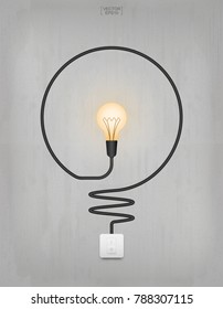 Abstract light bulb and light switch on concrete wall background. Vector illustration.