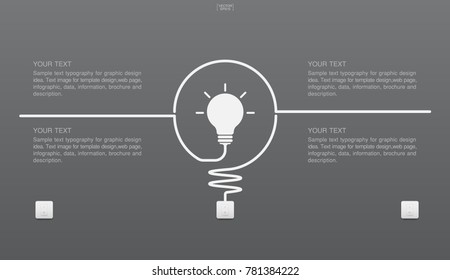 Abstract light bulb symbol and light switch on gray background. Lamp and switch with area for text. Infographic background idea for interior design and decoration. Vector illustration.