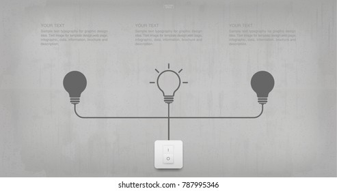 Abstract light bulb symbol and light switch on concrete wall background. Lamp and switch with area for text. Vector illustration.